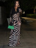 Women Zebra Stripe Long Dress Elegant Lace Up Full Sleeve Slim-fit Robes Evening Party Lady Vestidos