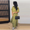 Solid Color Loose Fit Flare Sleeve Tiered Dress Crew Neck Ruffle Hem Pleated Long Maxi Dresses Spring Chic Casual Outwear