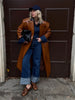 Brown Crocodile Embossed Faux Leather Trench Coat Lapel Single Breasted Straight Front Pockets Autumn Winter Fit Jacket