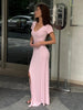 Ribbed Knit Maxi Dress For Women Deep V-Neck Slim High Slit Elegant Patchwork Commute Party Dress Women Knitwear Dress
