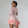 Women Dress Diamonds Splice Ruffles Mini Dresses Square Collar Full Sleeve Slim Fit Sold Evening Party Vestidos Elegant Ladies