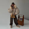 Winter Faux Fur Collar Woolen Coat Women Vintage Thick Hooded Long Sleeve Oversized Warm Jacket Lady High Streetwear