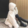 Coat Women's Autumn and Winter Loose Plush Faux Rabbit Fur Hooded Cardigan Women Casual Medium Length Fur Coat