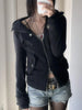 Vintage Zip Up Stand Collar Cargo Jacket Women Autumn Harajuku Long Sleeve Streetwear Pockets Drawstring Hem Coat Y2K Hoodle