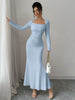 Women's Four Seasons Women's Elegant Temperament Retro Solid Color Square Collar Long Sleeve Dress