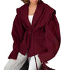 Women's Blazer with Style Spring Autumn European Elegant Commuter Look with Waist-Tie Belt Padded Shoulders