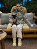 Women's Hooded Faux Fur Trim Padded Coat Solid Stand Belt Waist Zipper Stylish Versatile Jacket Winter Warm Parka Outerwear
