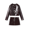 Women PU Skirt Set Casual Single Breasted Long Sleeve Female Jacket Hip Package Short Skirts Suit Lady Streetwear