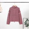 Knitted Stripe Zipper Jacket For Women Spring Chic Long Sleeve Sweater Coats Street Lady Casual Stand Collar Outerwear