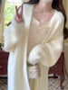 White Gentle Mink Fur Sweater Knitted Cardigan Women's Autumn Winter Loose Versatile mid to long Lazy Milk fufu Jacket