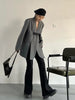 Contrast Color Ribbon Blazer Women's Notched Collar Loose Single Button Long Sleeves Split Suit Jacket