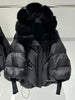 Janveny2026 Winter Large Real Fur Hooded Puffer Jacket Women Thicken Warm Knitted Sleeve Coat White Duck Down Mid Long Parka