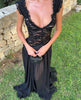 Women Black Mesh Ruched Trailing Strap Dress Glam Square Neck Bodycon Club Outfit Ladies Night Party Apparel