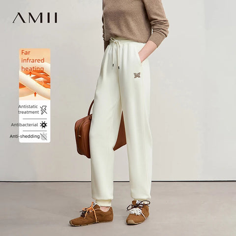 Tapered Sweatpants Winter Versatile Thicken Warm Women's Pants Butterfly Embroidery Fit Casual Trousers 12544153
