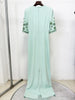 High Street Designer Women's Spliced Mesh Half Sleeve Beaded Long Maxi Dress
