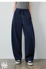 Women's Soft Cotton Curved Leg Long Pants Fall High Waist Drawstring Loose Wide Leg Pear Shape Friendly