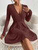 for autumn/Winter Women Knit Slim Sexy Bodycon Dress V-Neck Long Sleeve Dress Solid Casual Midi Sweater Dress