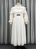 White Pleated Chiffon Maxi Dress Tierred Ruffled Collar Puff Sleeves Women Elegant Events Weddings Special Occasions