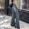 Woman High Waist Vintage Casual Flare Jeans Girls Elastic Slim Fit Bell Bottom Pants Lady Blue Black Grey Denim Trousers