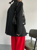 Contrast Color Ribbon Blazer Women's Notched Collar Loose Single Button Long Sleeves Split Suit Jacket