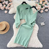 Slimming Knitted Sweater Dress Set Women's Mid-Length Base Layer Inner Wear Knee-Length Two-Piece Ensemble Vintage