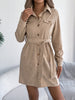 Autumn Winter Casual Solid Color Corduroy Women Dresses Elegant Single Breasted Long Sleeve Lace Up Mini Dress Khaki Black Red