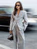 Elegant Button Jacket Pants Suit Women Solid Loose Full Sleeve Lapel Jackets Straight High Waist Trousers Suit