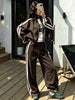 Red Women's Tracksuit with Zipper Trousers Stripes Two Piece Set Women Classic Cotton Autumn Brown Tracksuit for Women