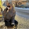 Woolen Dark Blue Jacket Women Autumn Single Breasted Stand Collar Loose Female Coat Office Lady Street Short Outwear Tops