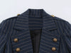 Retro College Women Striped Blazer Lapel Collar Double Breasted Decor Buttons Slim Fit Cropped Suit Jacket Casual Outerwear