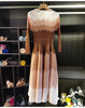 Designed Women's Pleated Dress O-neck Loose Fit Color Block Beaded Long Sleeve Famale Clothing 2DB6598