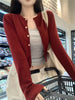 Autumn Long Sleeve Women Elegant Cardigan Sweater Slim Fit Solid Color O-neck Knitted Top Short Coat