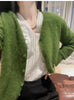Birdtree,96.5% Sheep Wool 3.5% Cashmere Knitted Cardigan,Woman Seamless V-neck Sweater, Autumn Single Breasted Coat T59001JF