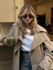 Khaki Lace Up Cape Trench Coat Loose Solid Full Sleeve Lapel Windbreaker Autumn Commute Casual Daily Coats