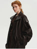 Spring Autumn Cool Brown Oversized Pu Leather Jacket Women Long Sleeve Zip Up Designer American Retro Clothing