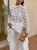 Elegant Women Top Round Neck Solid Color Irregular Shirt Autumn Sexy Lace Hollow Out Long Sleeve Blouse Vestidos