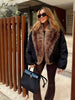 Women's Warm Faux Fur Spliced Cotton Coats Loose Lapel Long Sleeve Pockets Thicken Jacket Winter Lady Chic Outwear