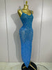 Women Sparkly Diamonds Mesh Sheer Stretch Long Dress Eveing Celebrate Birthday Party Nightclub Sexy Stage Costume