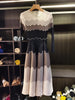 Designed Women's Pleated Dress O-neck Loose Fit Color Block Beaded Long Sleeve Female Clothing 9G1031