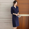 Autumn Women's Lapel Knee Length Sweater Dress Loose Temperament Solid Color Straight Knit Bottom Skirt