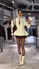 Elegant Solid Slim Short Jacket Women Chic Stand Collar Double Buttons Waist Cinching Pleated A-line Coat Lady Spring Daily Wear