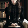 French Style Velvet Long Dresses Black Autumn Winter Vintage Vestidos Mujer Stand Collar Solid Elegant Women Dress