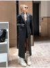 Spring Autumn Extra Long Black Loose Pu Leather Trench Coat for Women Shoulder Pads Double Breasted Faux Leather Blazer