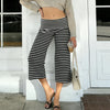 Women y2k Striped Low Rise Gaucho Pants Foldover Wide Leg Capris Palazzo Yoga Pants Flowy Cropped Culottes Lounge Bottoms