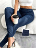 Women's Washed Blue Faux Denim Ankle Leggings High Stretch Pants for Jogging Light Hikes Low-Impact Fitness Daily Wear