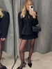Deep V Stand Collar Peplum Blazer Long Sleeve Tailored Fitted Waist Flared Hem Spring Elegant Office Women Jacket