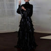 Women's Party Dresses High Waist Pleat Lady Casual High Collar Layered Banquet Dress Elegant Long Sleeve Evening Dress