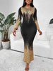 Womens Elegant Crew Neck Long Sleeve Evening Party Floor Length Print Casual Long Mermaid Bodycon Sheath Long Dress