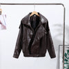 Vintage Zippers Short Leather Jackets Women's Casual Lapel Button Pockets Full Sleeve Coat Autumn Lady Chic Streetwear