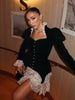 Women's Vintage Velvet Mini Dress Sweetheart Neck Puff Sleeve Dresses Floral Ruffle Tiered Skirt Romantic Party Date Outfit
